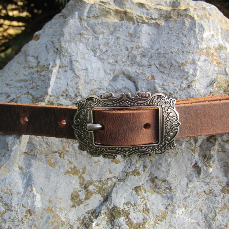 Crazy Horse brown Water Buffalo Leather narrow casual belt, Made in USA , 3/4" leather belt, narrow leather belt