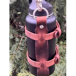 Adjustable Handmade Full Grain Water Buffalo leather water bottle carrier with shoulder strap, Custom made