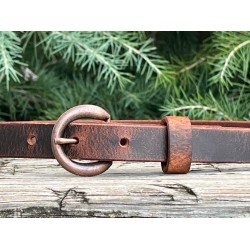 Crazy Horse brown Water Buffalo Leather narrow casual belt, Made in USA , 3/4"  wide, leather belt, narrow leather belt, skinny leather belt